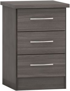Nevada 3 Drawer Bedside - Black Wood Grain
