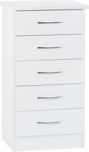 Nevada 5 Drawer Narrow Chest - White Gloss