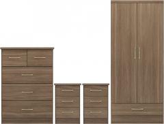 Nevada 2 Door 1 Drawer Wardrobe Bedroom Set - Rustic Oak