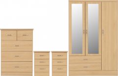 Nevada 3 Door Mirrored Wardrobe Bedroom Set - Sonoma Oak