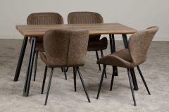 Quebec Wave Edge Dining Set - Medium Oak/Brown Faux Leather