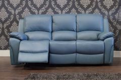 Serena Leather 3 Seater Recliner Sofa 3RR - Sky Blue