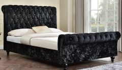 Shoreditch Crushed Velvet Scroll Sleigh Double Bed - Black