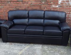 Silvia Leather GEL 3 Seater Sofa - Black