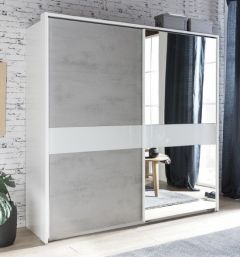 Weimar X51 High Gloss Sliding Wardrobe 180cm - Concrete / White Sliderobes