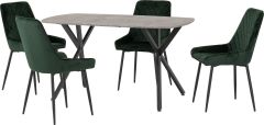 Athens Dining Set with 4 Avery Chairs Oak Effect/Green velvet