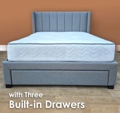 Coronado Fabric King Size Bed with Drawers- Devon Heather