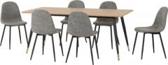 Hamilton Large Dining Set with Athens Chairs - Medium Oak Effect/Black/Grey Faux Leather