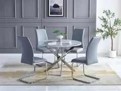 Marissa 42" Glass-Top Dining Table with 4 Modern Gloss Chairs