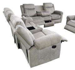 Mondeo Fabric Recliner Suite 3RR Drop Down Table + 2RR with Console - Grey