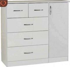 Nevada 5 Drawer Low Wardrobe - White Gloss