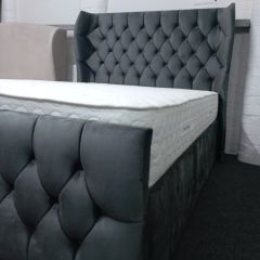 Oxford Wingback Fabric Single Bed 3ft - Plush Charcoal
