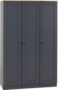Portland 3 Door Wardrobe - Grey/Oak Effect