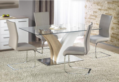 Simone Hg Clear Glass Top  Dining Table - Oak Effect and White Frame