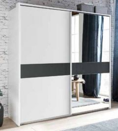 Weimar X59 High Gloss Sliding Wardrobe 135cm - White / Grey Sliderobes