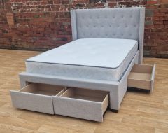 Agatha Fabric Bed with 4 Drawers - Stone