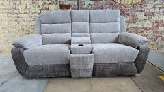 Durban Fabric Power Recliner 2 Seater Sofa with Console - Light Grey / Dove