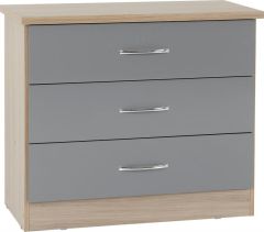 Nevada 3 Drawer Chest - Grey Gloss/Light Oak Effect