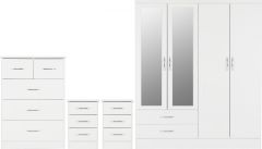 Nevada 4 Door 2 Drawer Wardrobe Bedroom Set 1.54M - White Gloss