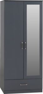 Dakota 2 Door 1 Drawer Mirrored Wardrobe 0.75m - Dark Grey