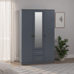 Dakota 3 Door 2 Drawer Mirrored Wardrobe 1.1M - Dark Grey