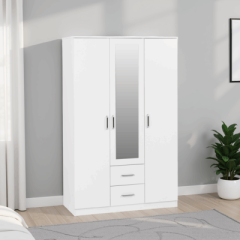 Dakota 3 Door 2 Drawer Mirrored Wardrobe 1.1M - White