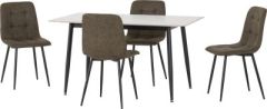 Fenton Dining Set (4 Chairs) - White Marble Stone Effect/Olive Green Suede Fabric