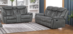 Marine Fabric 3+2 Seater Recliner with Console - Dark Grey