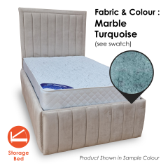 Milan Fabric Ottoman King Size Bed 5ft - Marble Turquoise