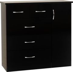 Nevada 5 Drawer Low Wardrobe 1.2m - Black Gloss