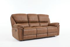 Edwardo Leather 3 Seater Recliner Sofa - Tan