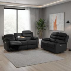 Roma 3+2 Electric Recliner Suite - Black Pu