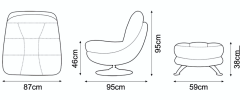 Axis Fabric 1 Seater Recliner Swivel Chair - Light Grey