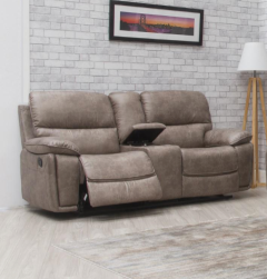 Oxford Fabric Recliner 2 Seater with Console - Sandstone