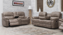 Oxford Fabric Recliner Suite 3RR Drop Down Table + 2RR with Console - Sandstone