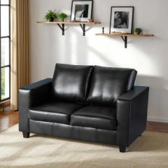 Tempo Two Seater Sofa-in-a-Box - Black Faux Leather