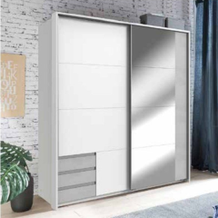 Emden Mirrored Sliding Wardrobe 180cm- White/Concrete Light Grey Sliderobes