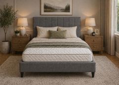 Remini Fabric Bed with Pocket Rolled Mattress - Grey