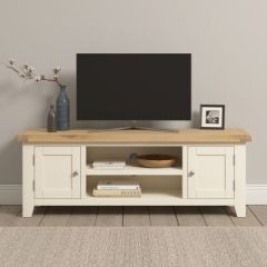Windsor Straight TV Unit – Ivory/Oak