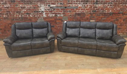 Lucan Leather Air Manual Recliner Suite 3+2 - Grey