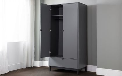 Chloe 2 Door 1 Drawer Wardrobe 0.95m - Storm Grey