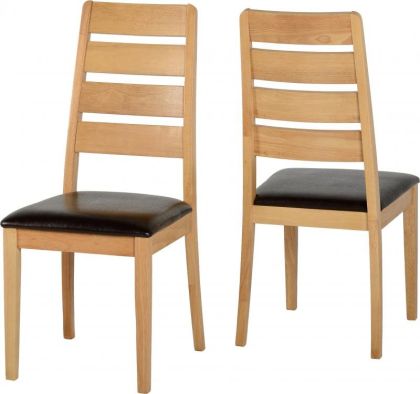 Logan Dining Chair (Box of 2) - Oak Varnish / Brown Faux Leather