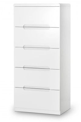 Manhattan High Gloss 5 Drawer Narrow Chest - White