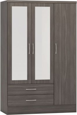 Nevada 3 Door 2 Drawer Mirrored Wardrobe 1.2m - Black Wood Grain