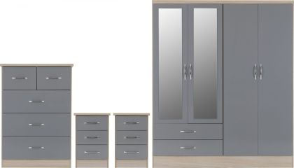 Nevada 4 Door Mirrored Wardrobe BEDROOM SET 1.54m - GREY Gloss