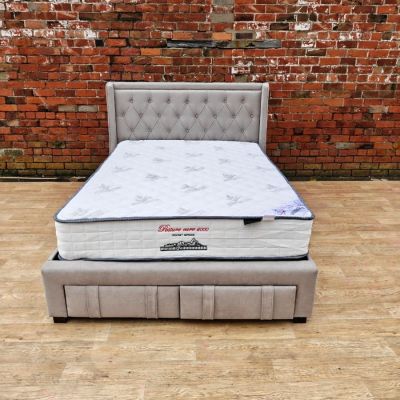 Askina Fabric Bed with 4 Drawers - Latte