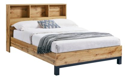 Bali Bookcase Headboard Bed - Oak 
