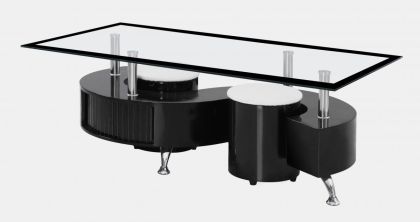 Boule Black High Gloss Coffee Table with Black Border Glass