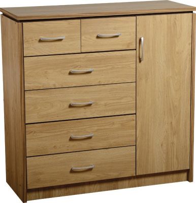 Charles 1 Door 6 Drawer Chest - Oak