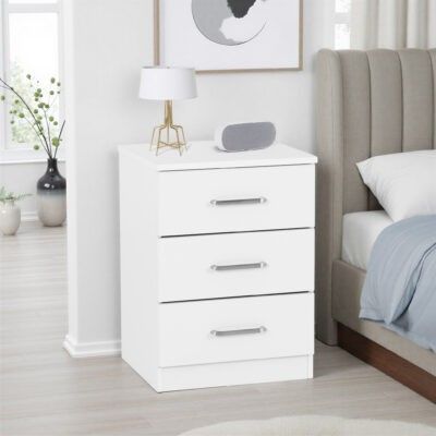 Dakota 3 Drawer Bedside - White